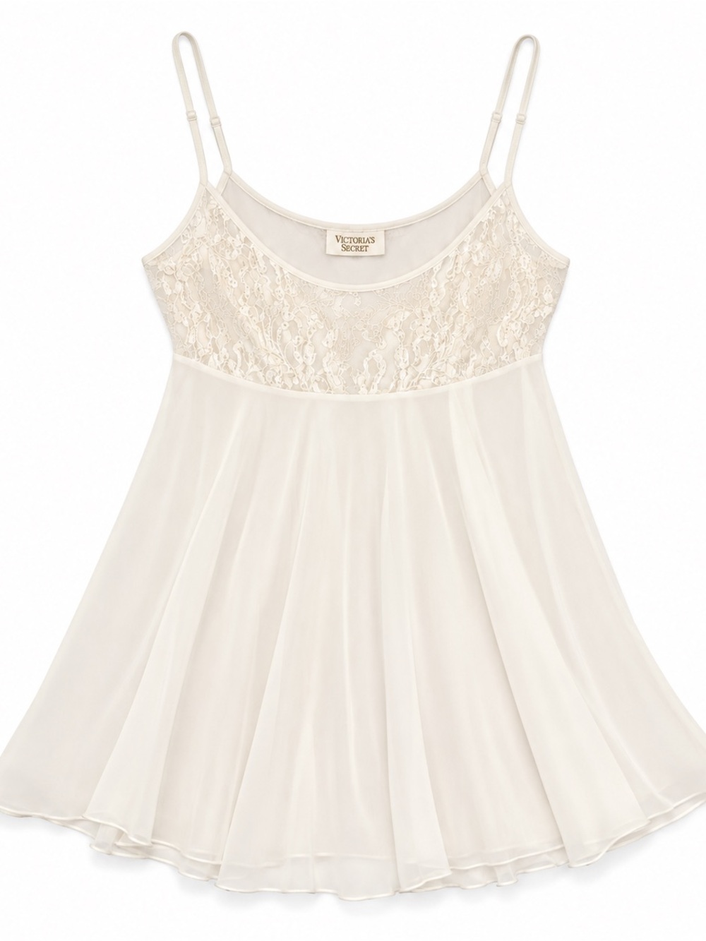 Victoria's Secret Ivory Lace-Bust Chiffon Chemise